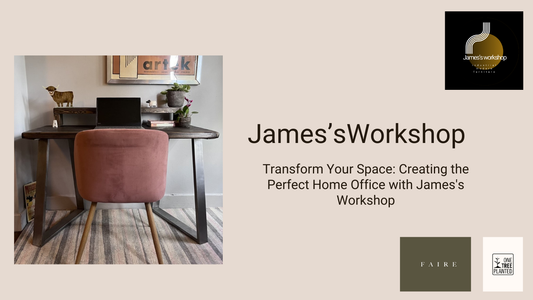 A beautifully styled home office featuring an Industrial Mid-Century Modern desk with Scandi design elements, bright natural light, and personal touches like plants and artwork, creating a warm and inviting workspace