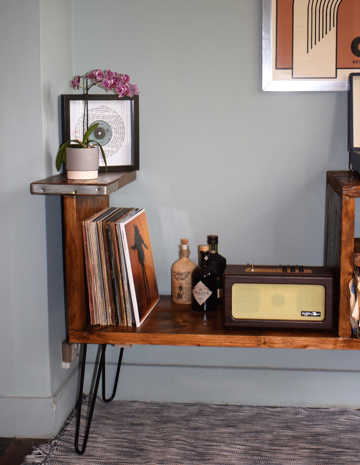 Industrial Reclaimed Scaffold Board Sideboard Vinyl Storage with Black Steel Hairpin Legs - Mid-Century Modern Home Furniture |Scandi Design|