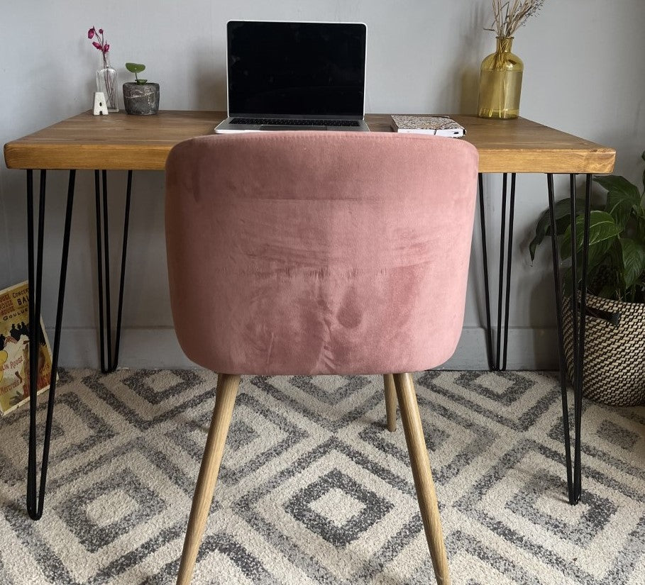 Industrial Redwood Pine Desk with Black Steel Hairpin Legs – Stylish, Durable Mid-Century Modern Office Desk