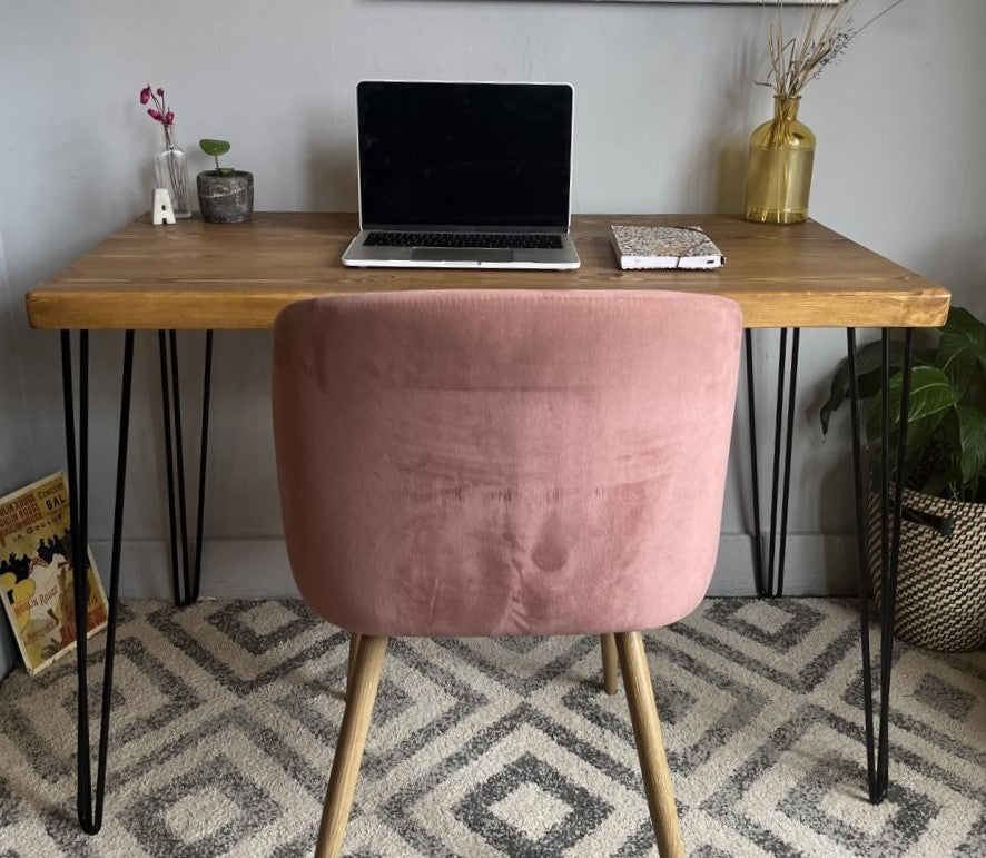 Industrial Redwood Pine Desk with Black Steel Hairpin Legs – Stylish, Durable Mid-Century Modern Office Desk