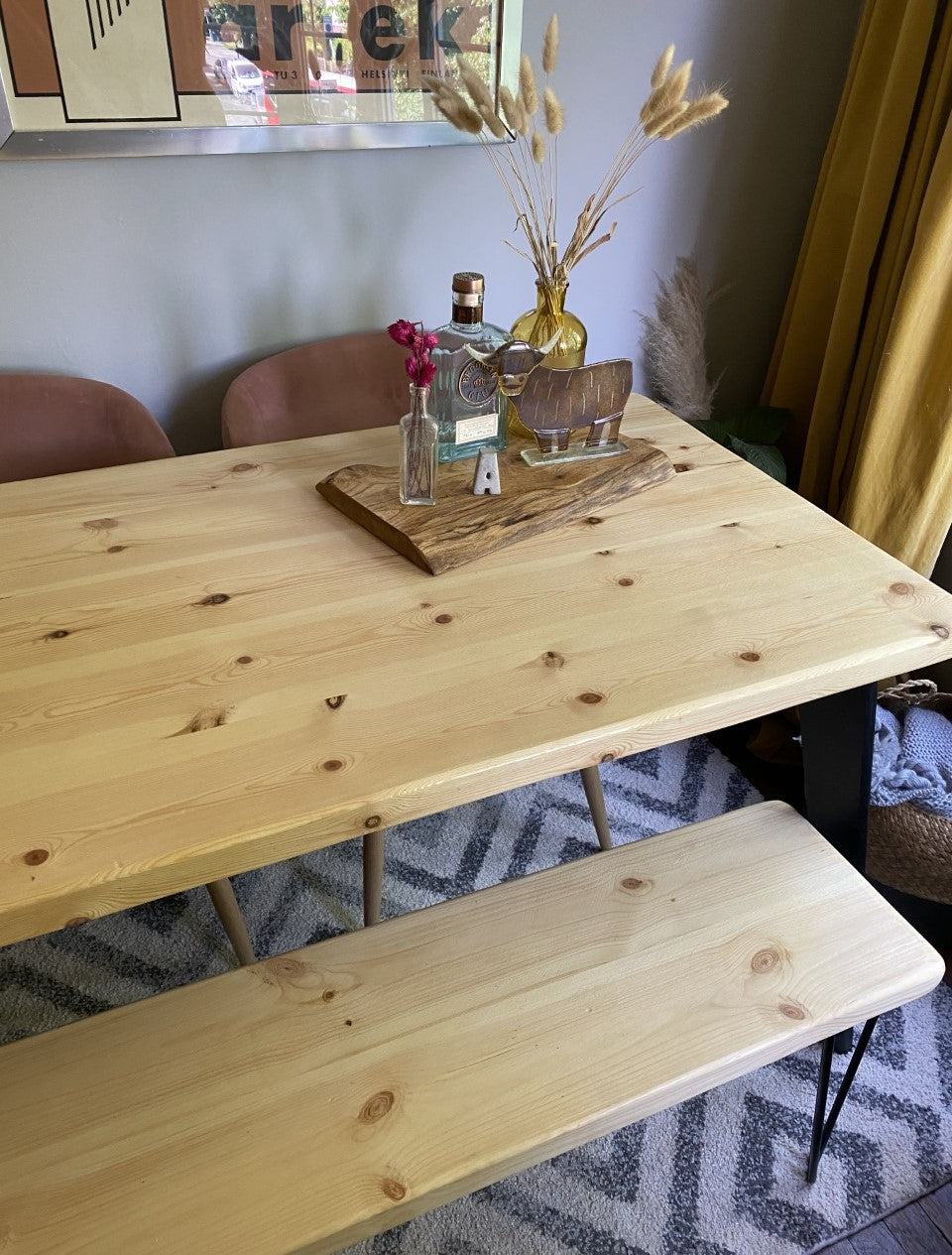 Mid-Century Modern Oak Pine Dining Table