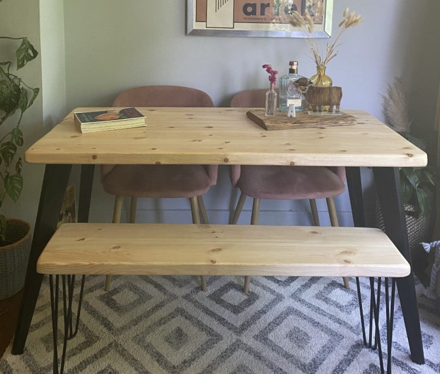 Industrial oak pine dining table with black legs