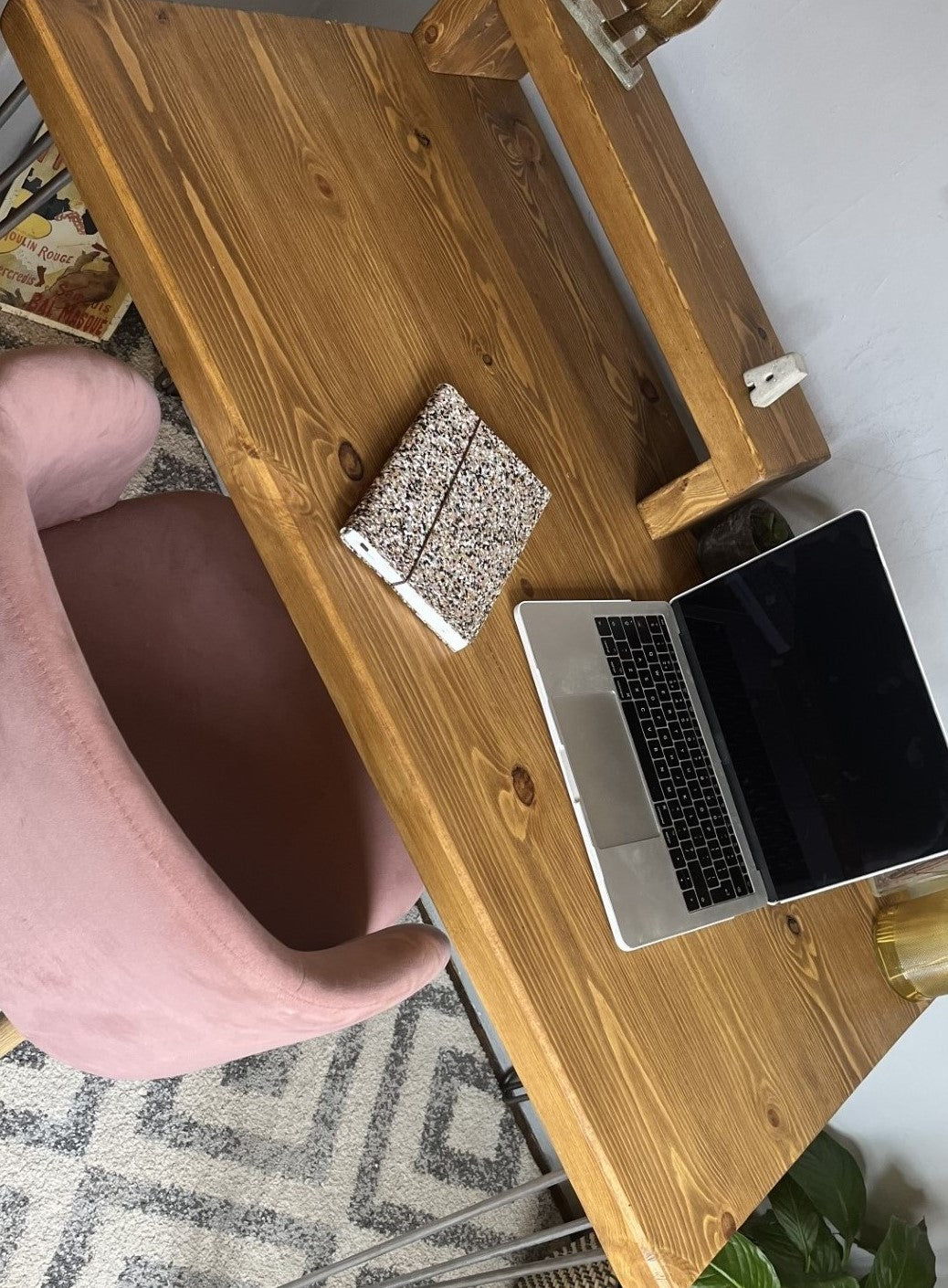 Industrial Redwood Pine Desk with Black Steel Hairpin Legs, Half Shelf, and Riser – Customisable Mid-Century Modern Workspace