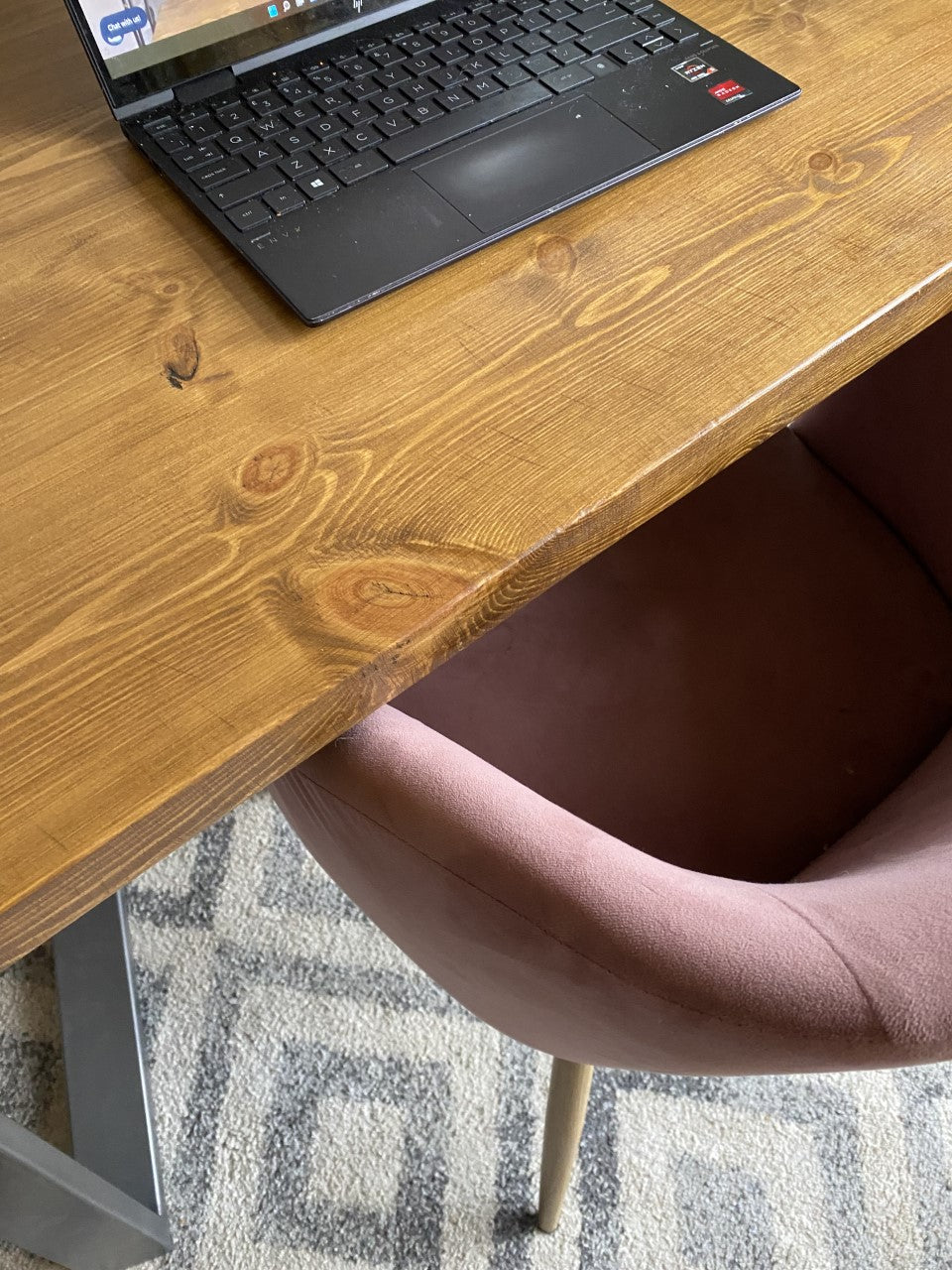 Industrial Redwood Pine Desks with Steel Trapezium Frame Legs - Mid-Century Modern Home Office Furniture Scandi Style